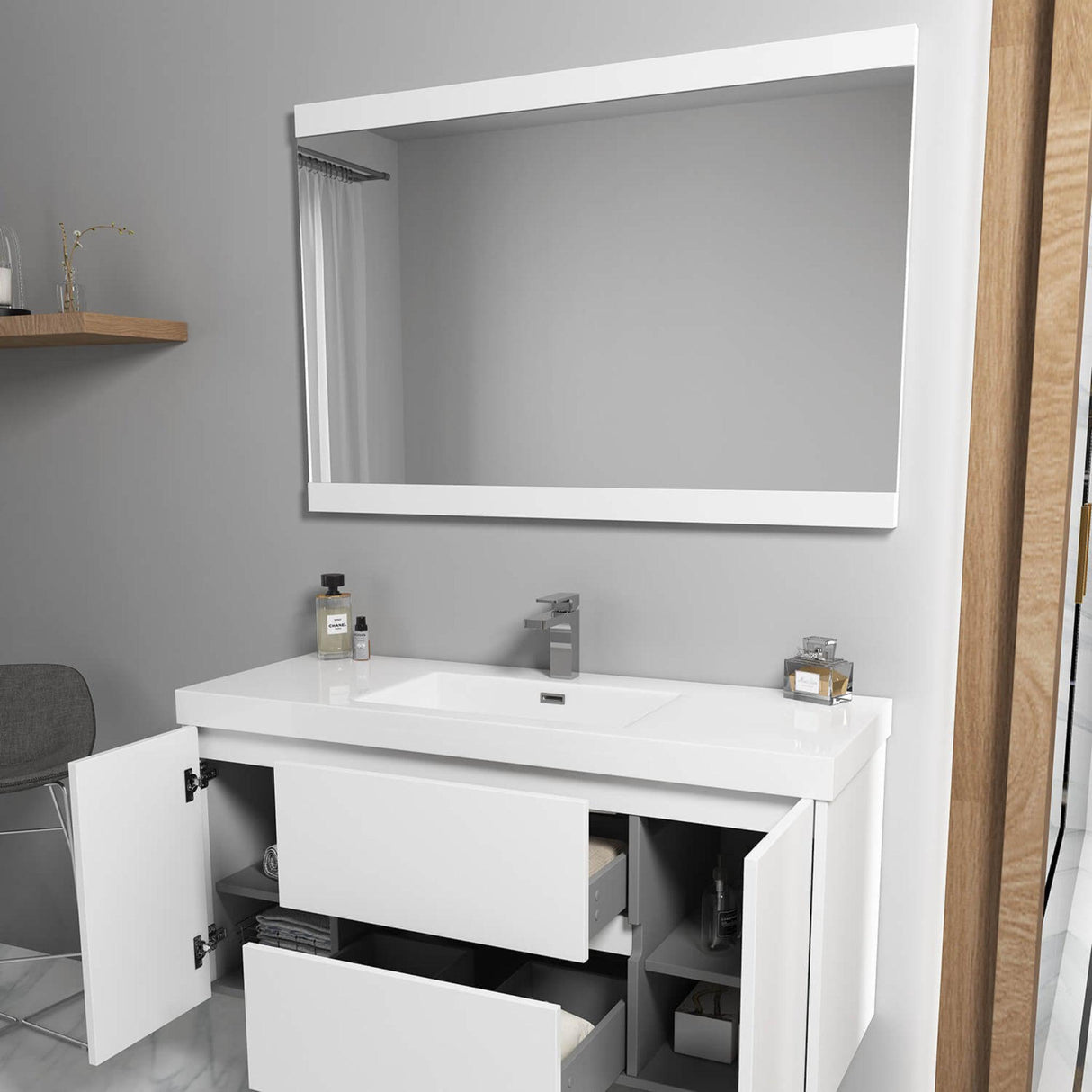Blossom Valencia 48" 2-Door 2-Drawer White Wall-Mounted Vanity Base