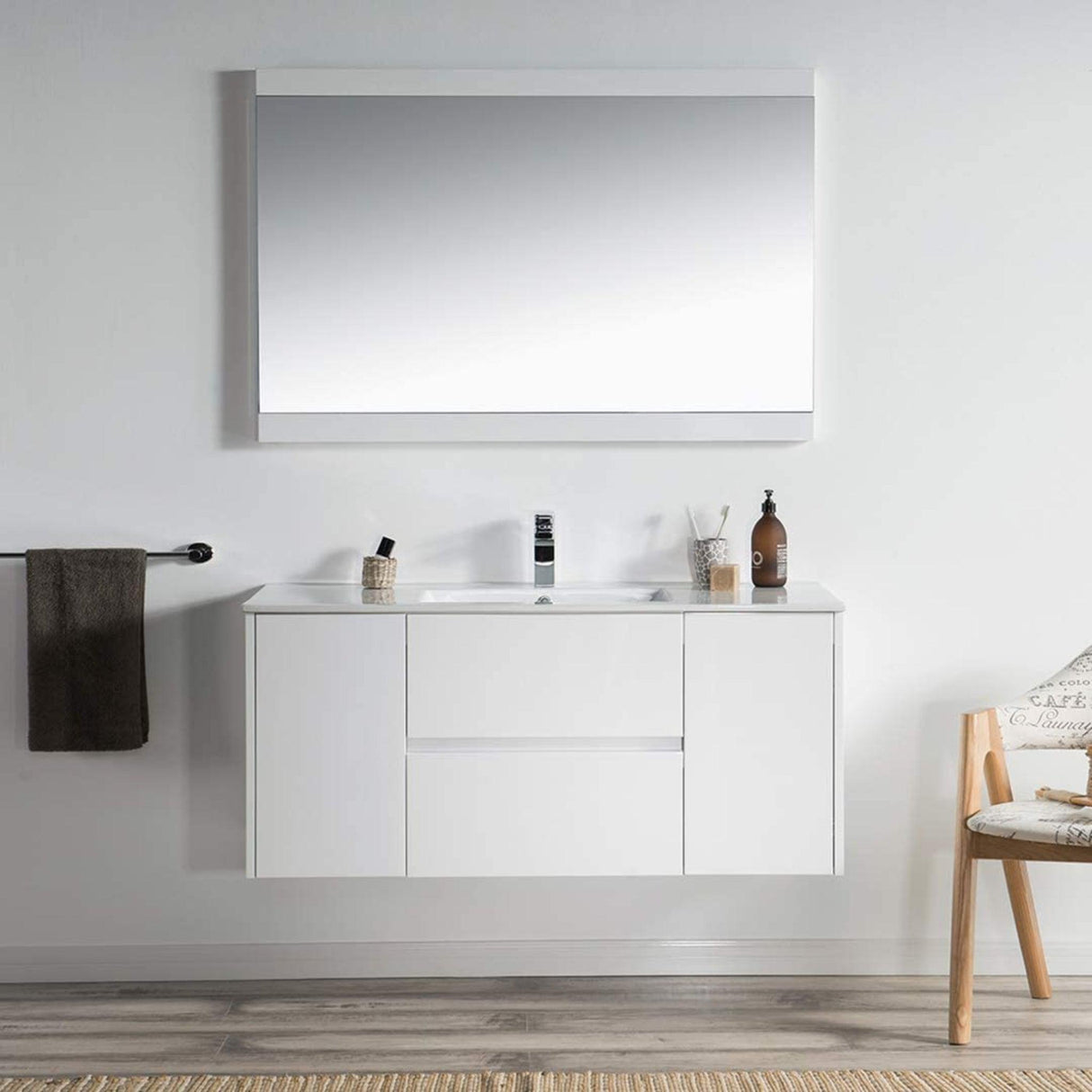 Blossom Valencia 48" 2-Door 2-Drawer White Wall-Mounted Vanity Set With Ceramic Top and Integrated Single Sink