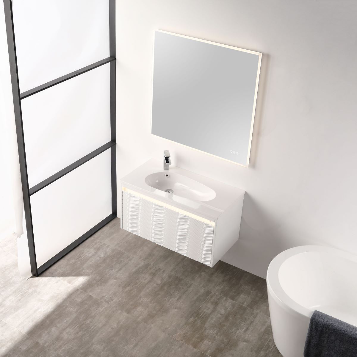 Blossom Voyage 36" Glossy White Vanity With Droplet-Shaped Basin and LED Light
