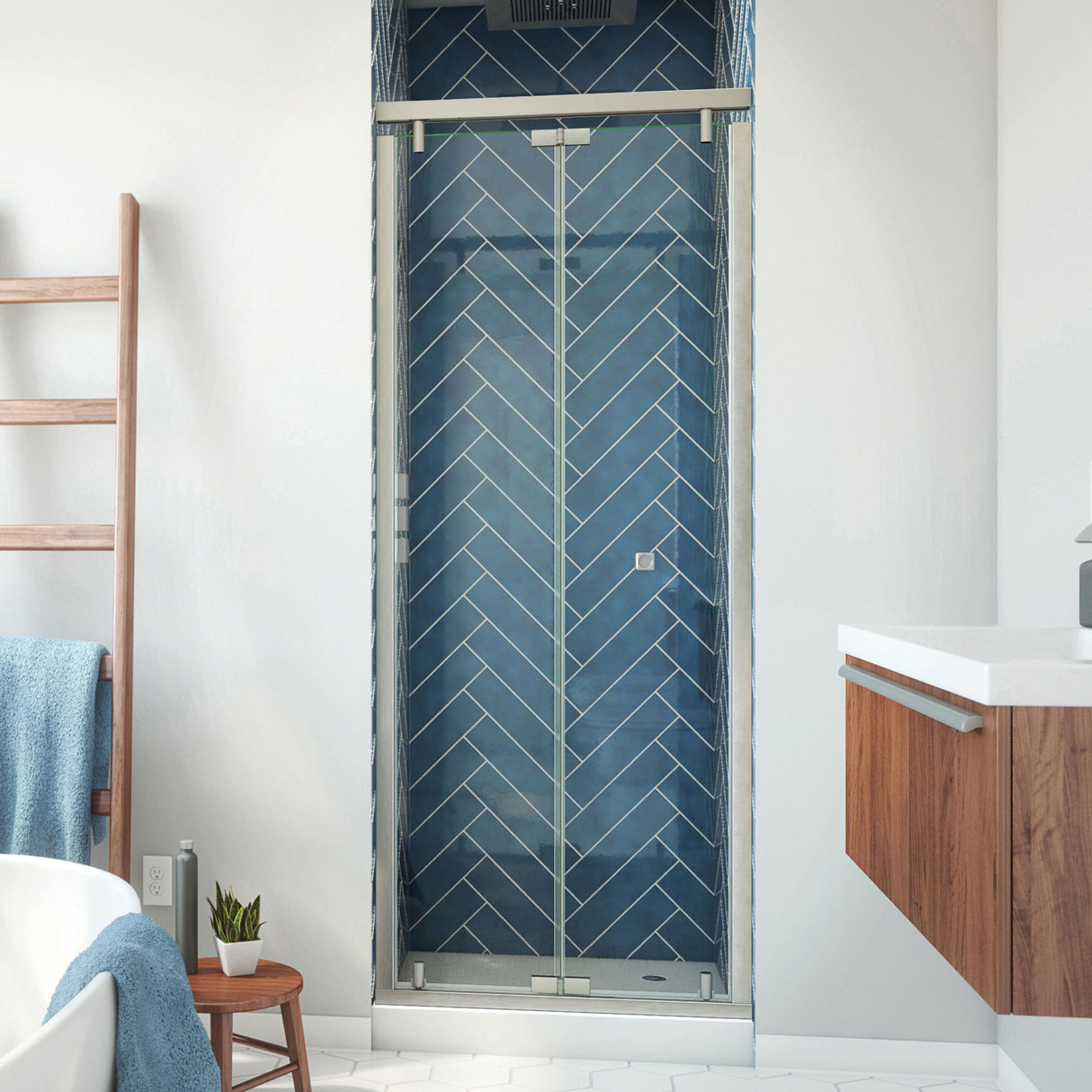 DreamLine Butterfly-S 30-31 1/2 in. W x 74 in. H Semi-Frameless Sliding Bi-Fold Shower Door in Brushed Nickel