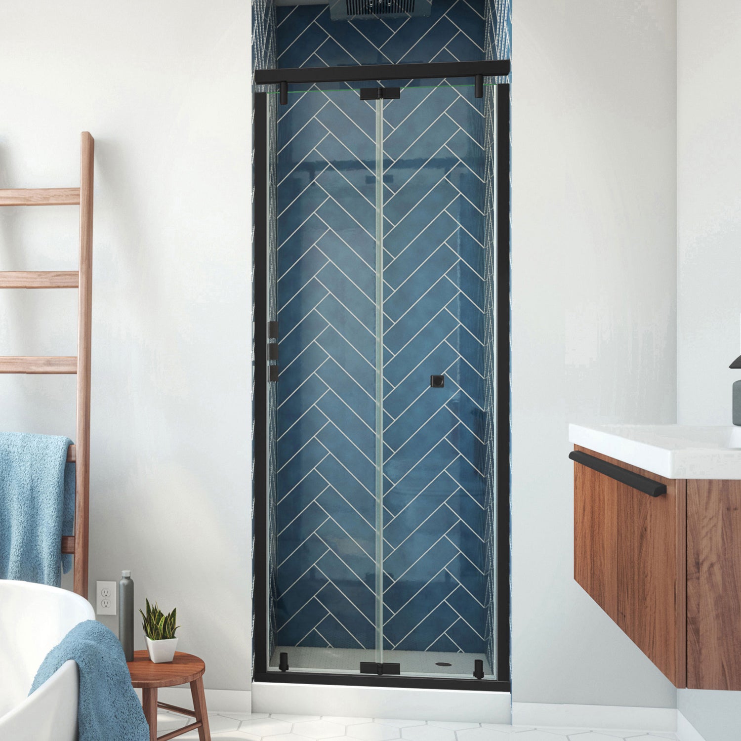 DreamLine Butterfly-S 30-31 1/2 in. W x 74 in. H Semi-Frameless Sliding Bi-Fold Shower Door in Satin Black