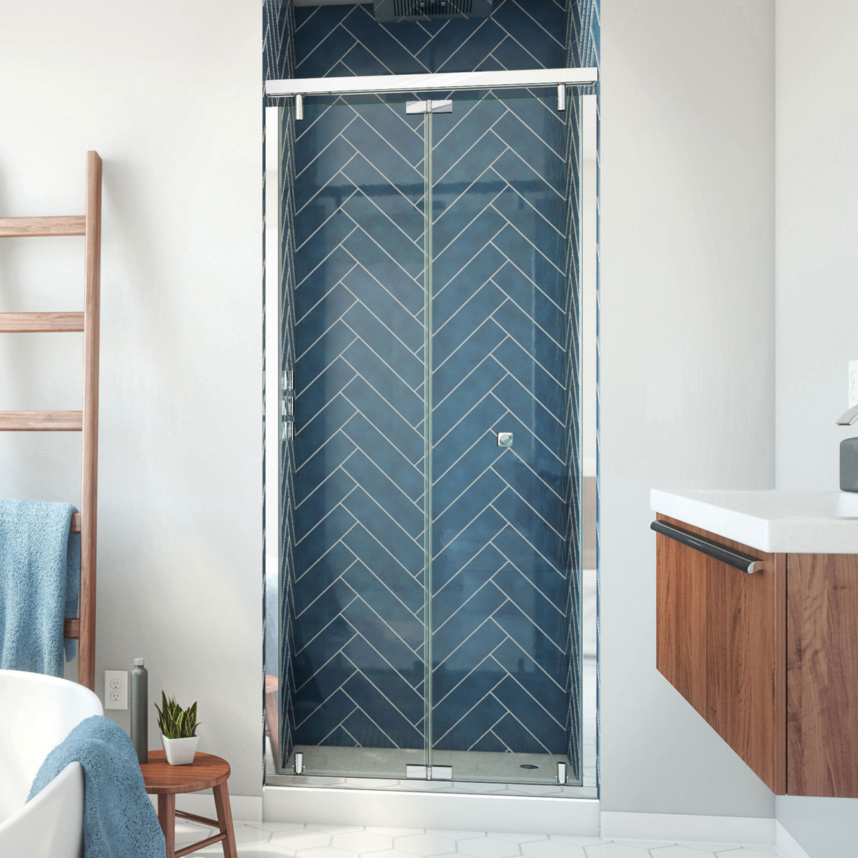 DreamLine Butterfly-S 34-35 1/2 in. W x 74 in. H Semi-Frameless Sliding Bi-Fold Shower Door in Chrome