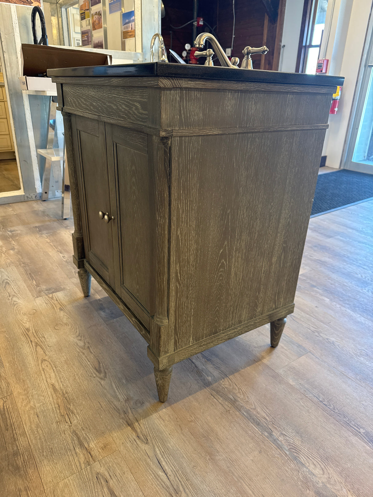30" Rustic Chic Vanity Set with Granite Top, Nickel Sink, and Widespread Brush Nickel Faucet