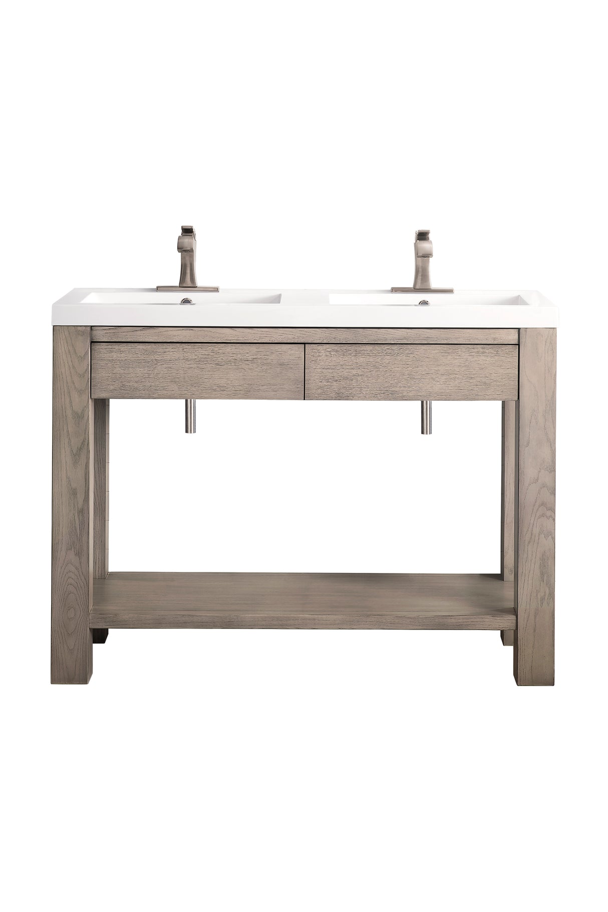 47" James Martin Brooklyn Wooden Sink Console, Platinum Ash w/ White Glossy Composite Countertop