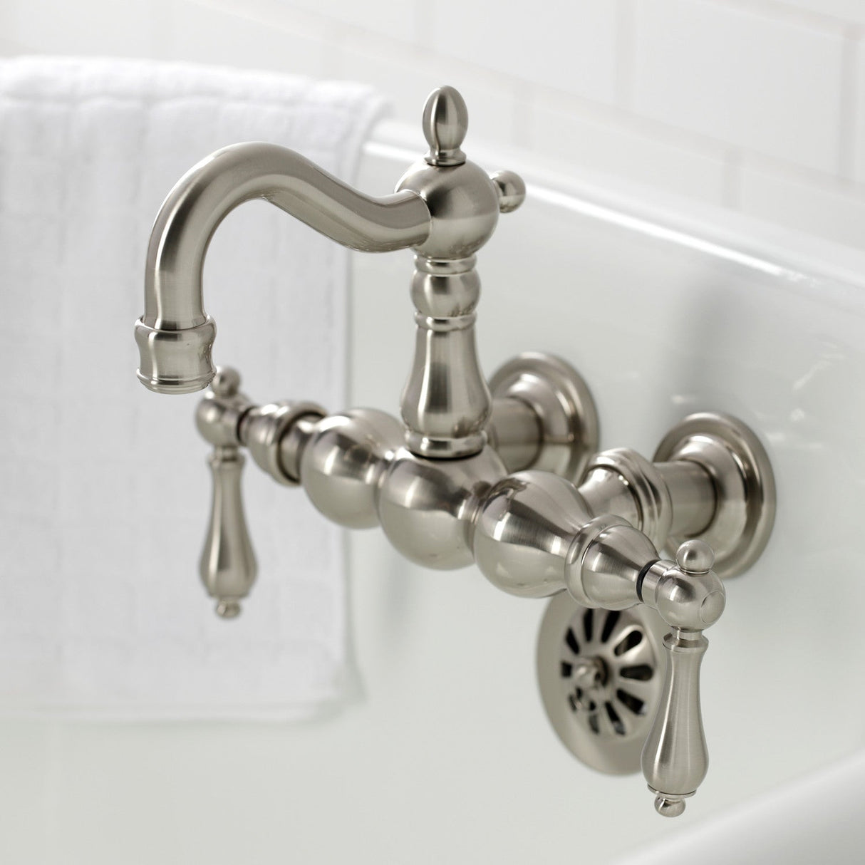 Heritage CA1001T8 Two-Handle 2-Hole Wall Mount Clawfoot Tub Faucet, Brushed Nickel