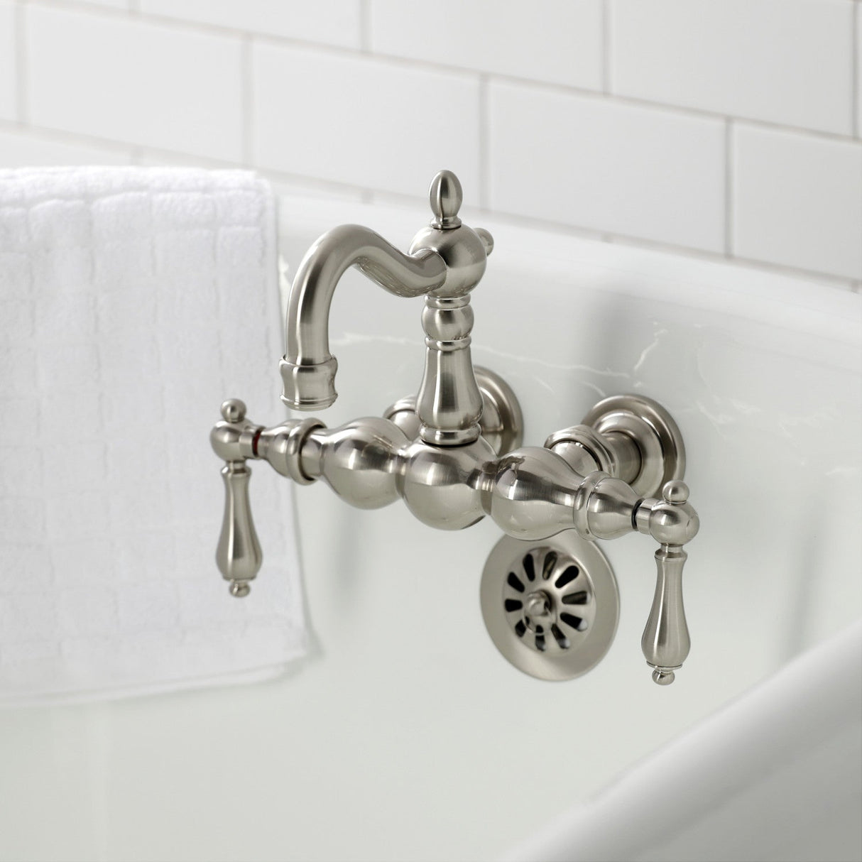 Heritage CA1001T8 Two-Handle 2-Hole Wall Mount Clawfoot Tub Faucet, Brushed Nickel