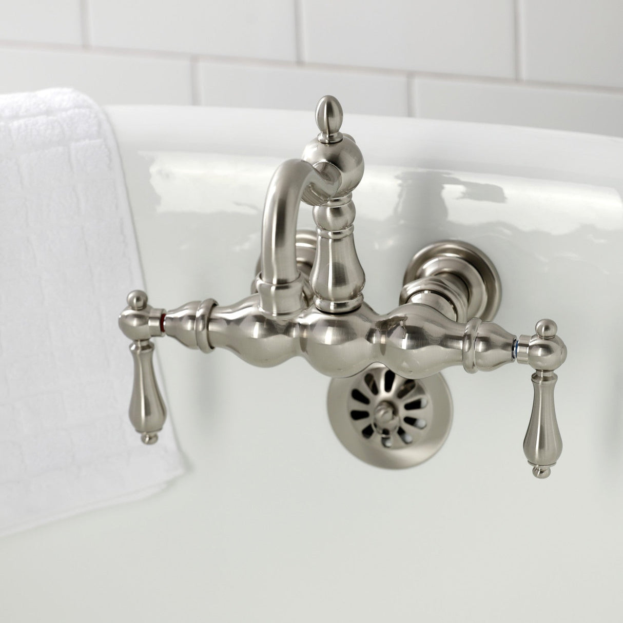 Heritage CA1001T8 Two-Handle 2-Hole Wall Mount Clawfoot Tub Faucet, Brushed Nickel