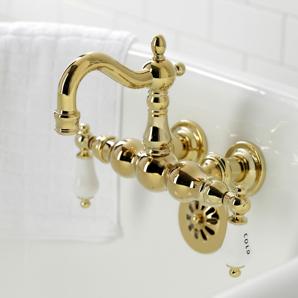 Heritage CA1003T2 Two-Handle 2-Hole Wall Mount Clawfoot Tub Faucet, Polished Brass