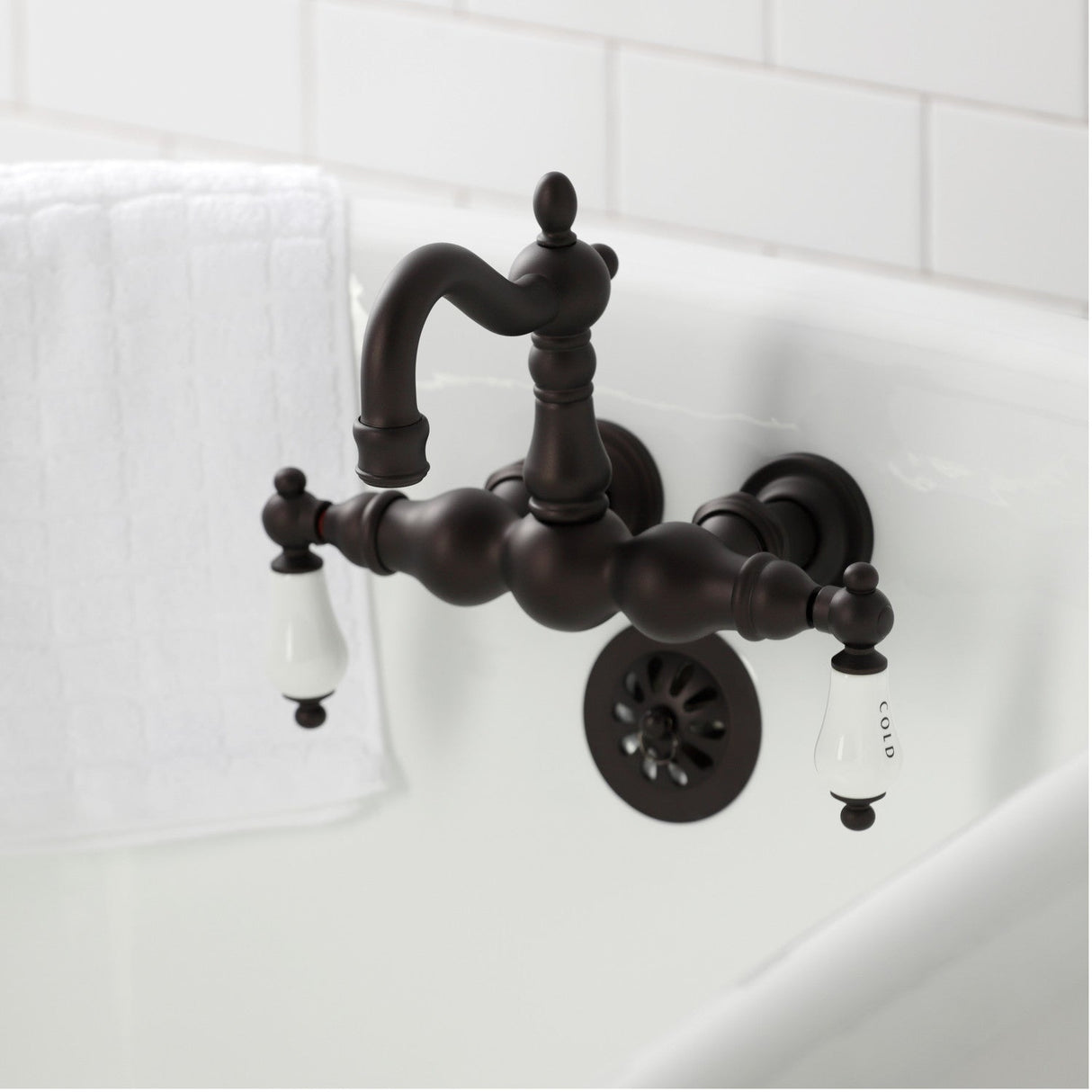 Heritage CA1003T5 Two-Handle 2-Hole Wall Mount Clawfoot Tub Faucet, Oil Rubbed Bronze