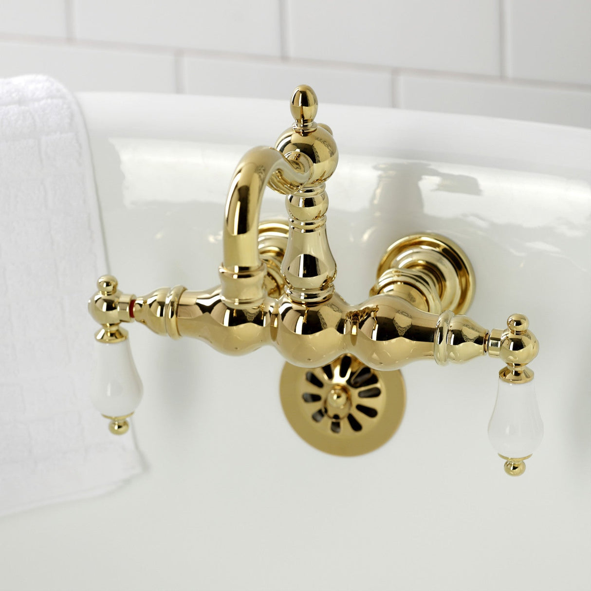 Heritage CA1005T2 Two-Handle 2-Hole Wall Mount Clawfoot Tub Faucet, Polished Brass