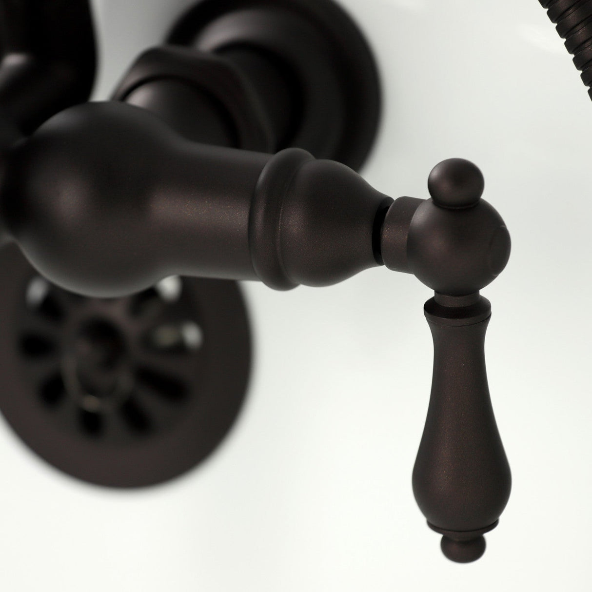 Heritage CA1007T5 Three-Handle 2-Hole Wall Mount Clawfoot Tub Faucet with Hand Shower, Oil Rubbed Bronze