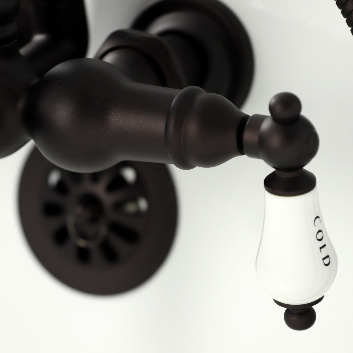 Heritage CA1009T5 Three-Handle 2-Hole Wall Mount Clawfoot Tub Faucet with Hand Shower, Oil Rubbed Bronze