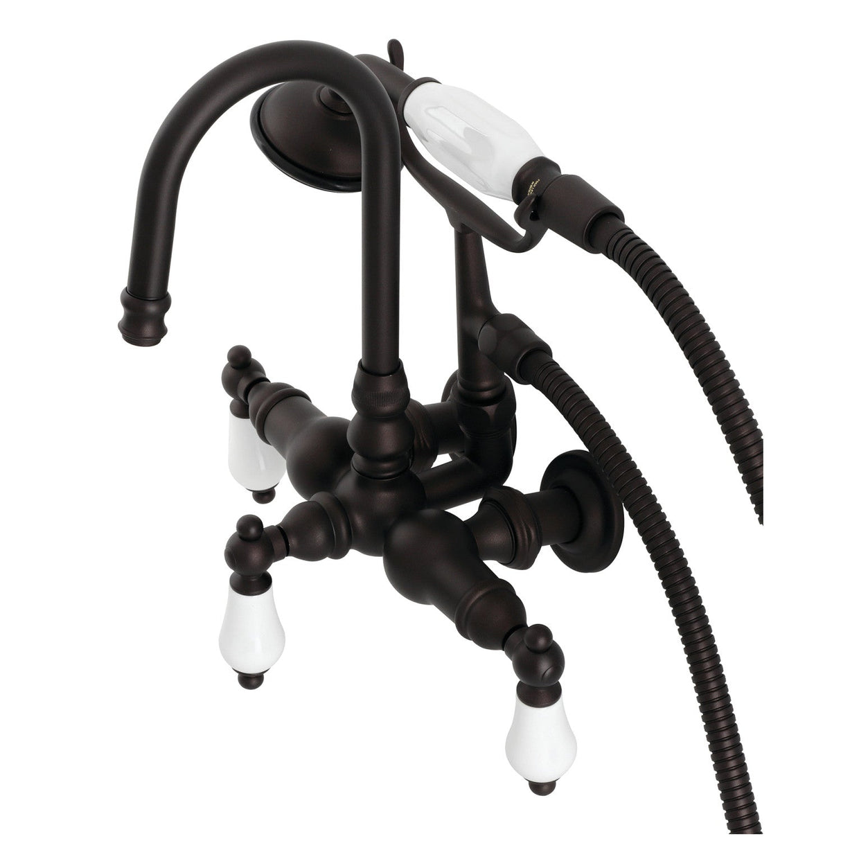 Vintage CA11T5 Three-Handle 2-Hole Wall Mount Clawfoot Tub Faucet with Hand Shower, Oil Rubbed Bronze