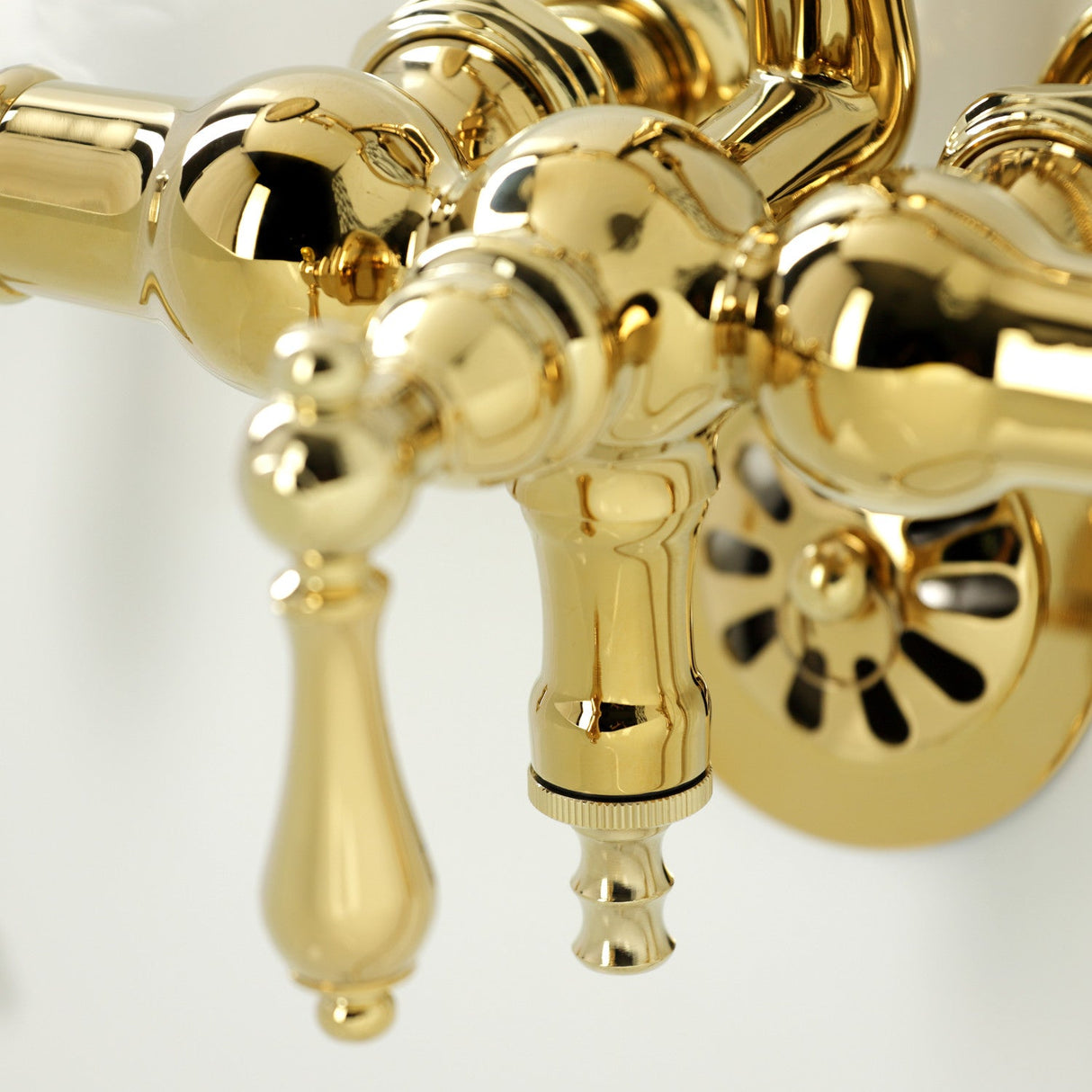 Vintage CA19T2 Three-Handle 2-Hole Wall Mount Clawfoot Tub Faucet with Hand Shower, Polished Brass