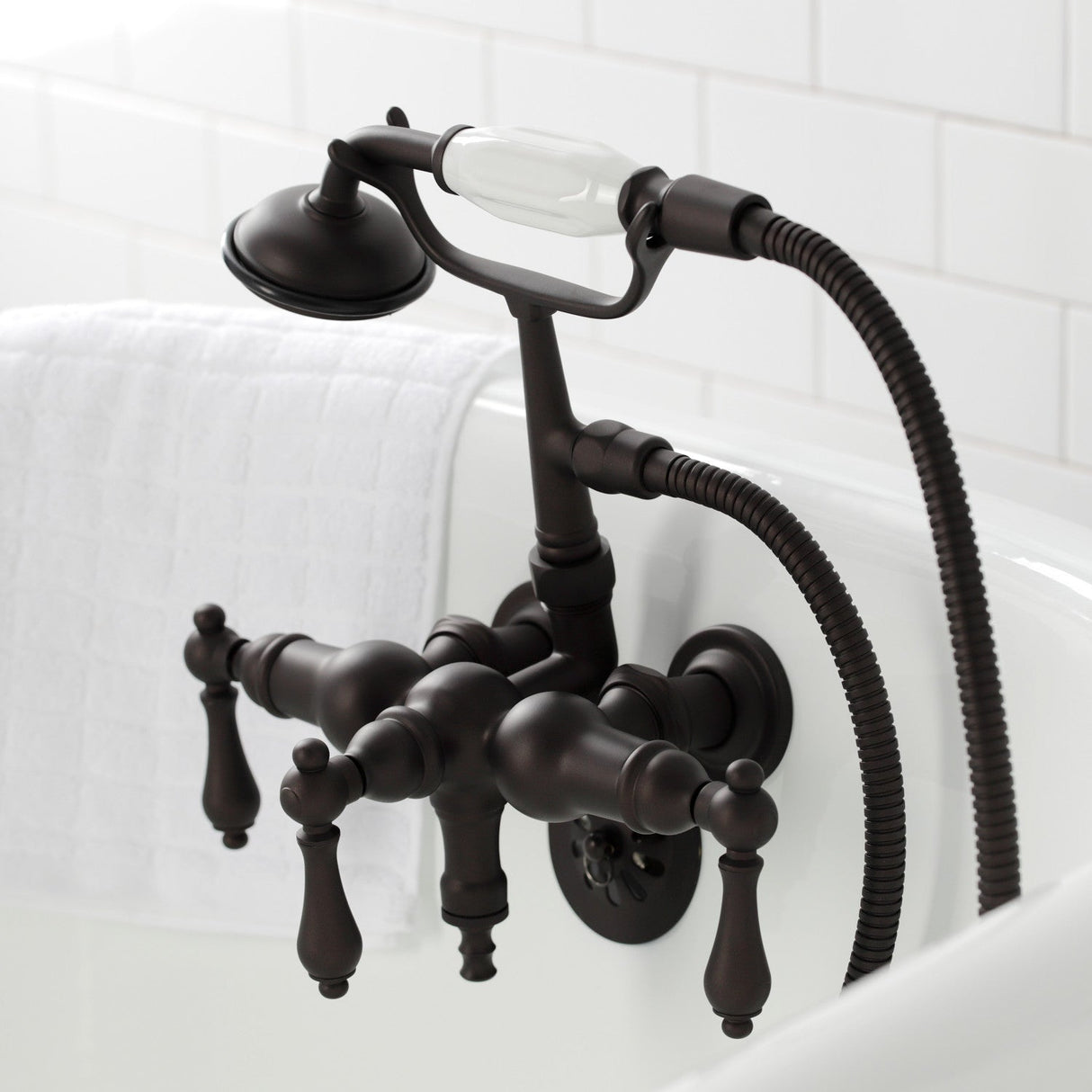 Vintage CA19T5 Three-Handle 2-Hole Wall Mount Clawfoot Tub Faucet with Hand Shower, Oil Rubbed Bronze
