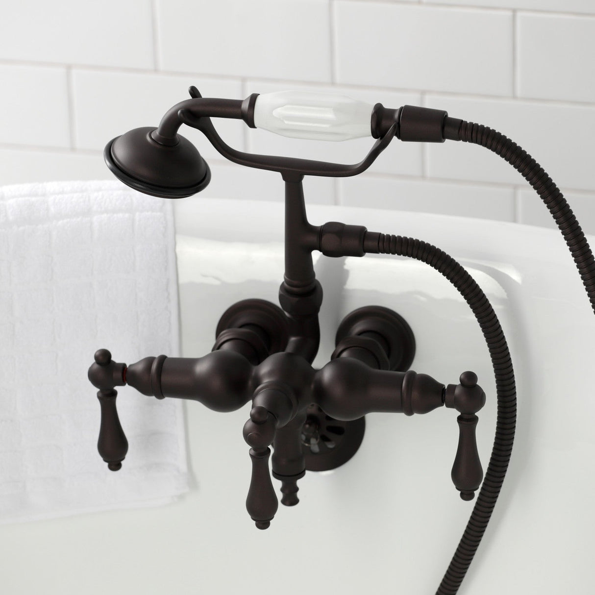 Vintage CA19T5 Three-Handle 2-Hole Wall Mount Clawfoot Tub Faucet with Hand Shower, Oil Rubbed Bronze
