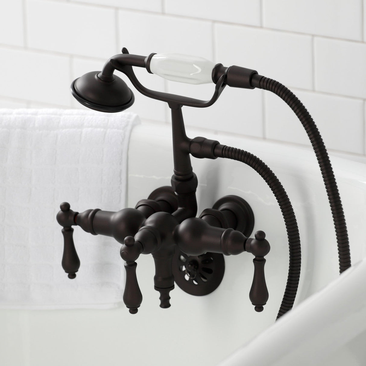 Vintage CA19T5 Three-Handle 2-Hole Wall Mount Clawfoot Tub Faucet with Hand Shower, Oil Rubbed Bronze