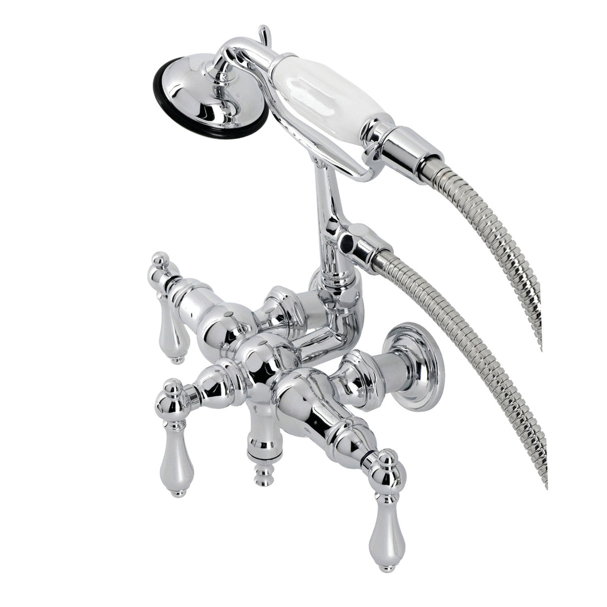 Vintage CA20T1 Three-Handle 2-Hole Wall Mount Clawfoot Tub Faucet with Hand Shower, Polished Chrome