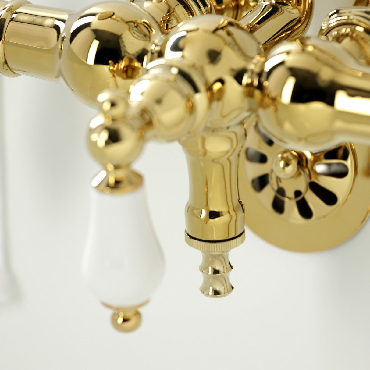 Vintage CA21T2 Three-Handle 2-Hole Wall Mount Clawfoot Tub Faucet with Hand Shower, Polished Brass