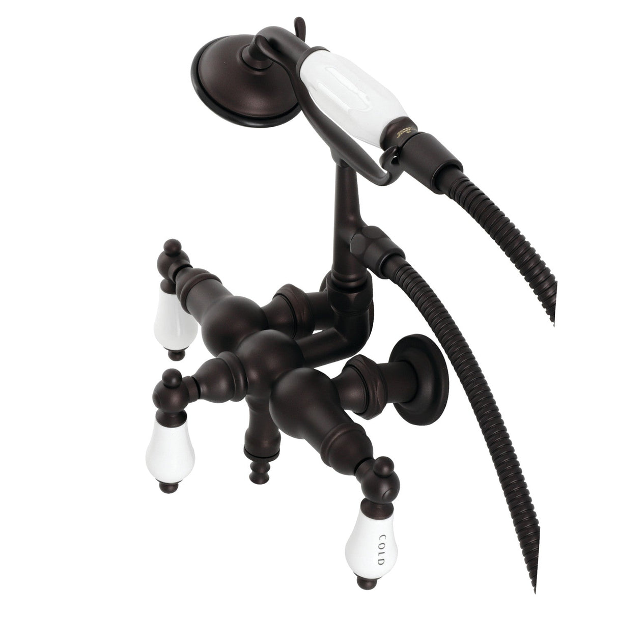 Vintage CA21T5 Three-Handle 2-Hole Wall Mount Clawfoot Tub Faucet with Hand Shower, Oil Rubbed Bronze