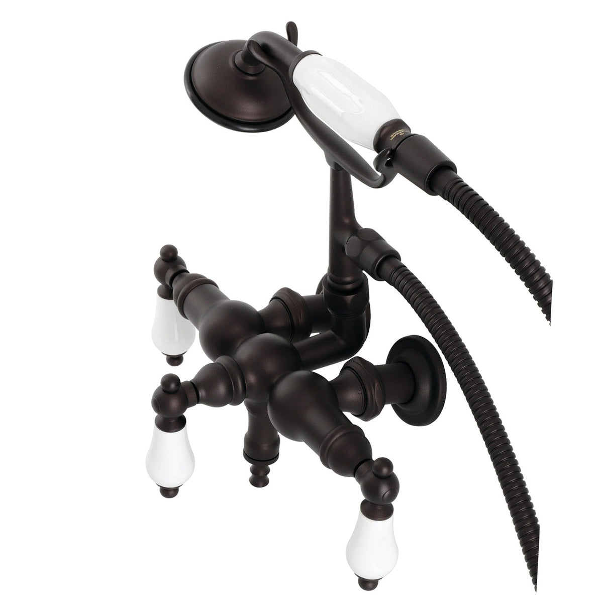 Vintage CA23T5 Three-Handle 2-Hole Wall Mount Clawfoot Tub Faucet with Hand Shower, Oil Rubbed Bronze