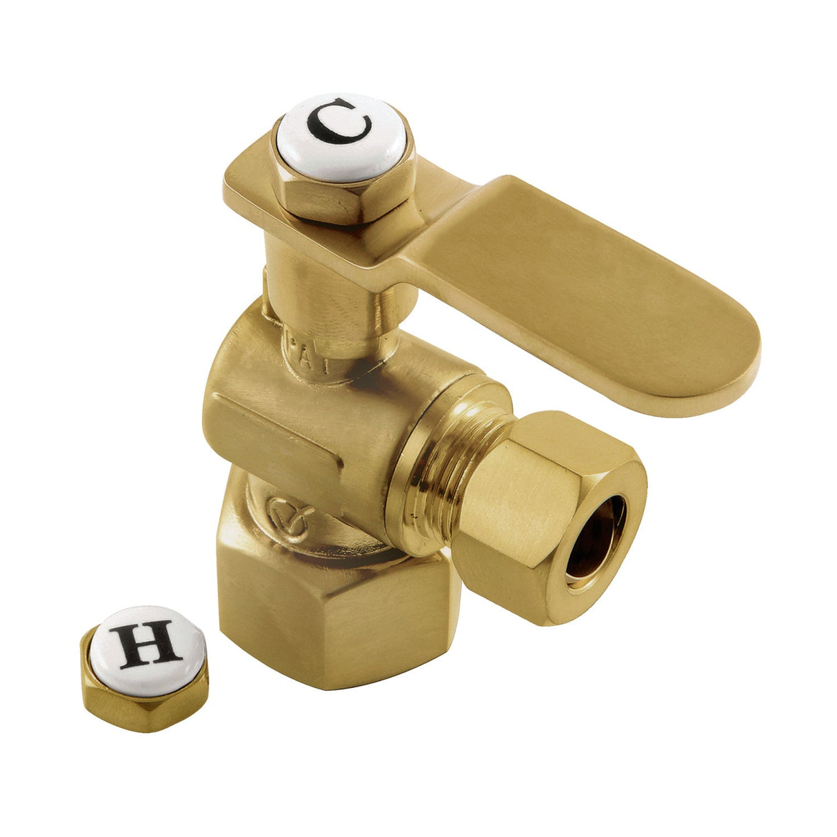 Whitaker CA4310BB 1/2-Inch FIP x 3/8-Inch OD Comp Quarter-Turn Angle Stop Valve, Brushed Brass