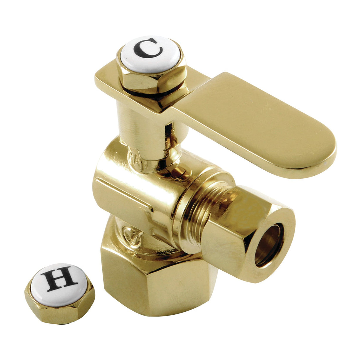 Whitaker CA4310PB 1/2-Inch FIP x 3/8-Inch OD Comp Quarter-Turn Angle Stop Valve, Polished Brass