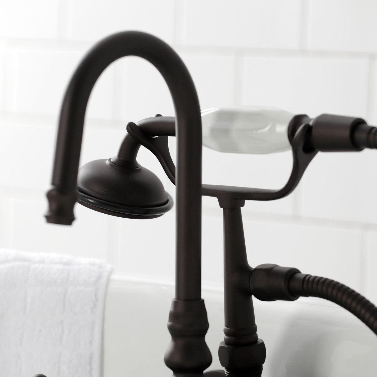 Vintage CA7T5 Three-Handle 2-Hole Wall Mount Clawfoot Tub Faucet with Hand Shower, Oil Rubbed Bronze