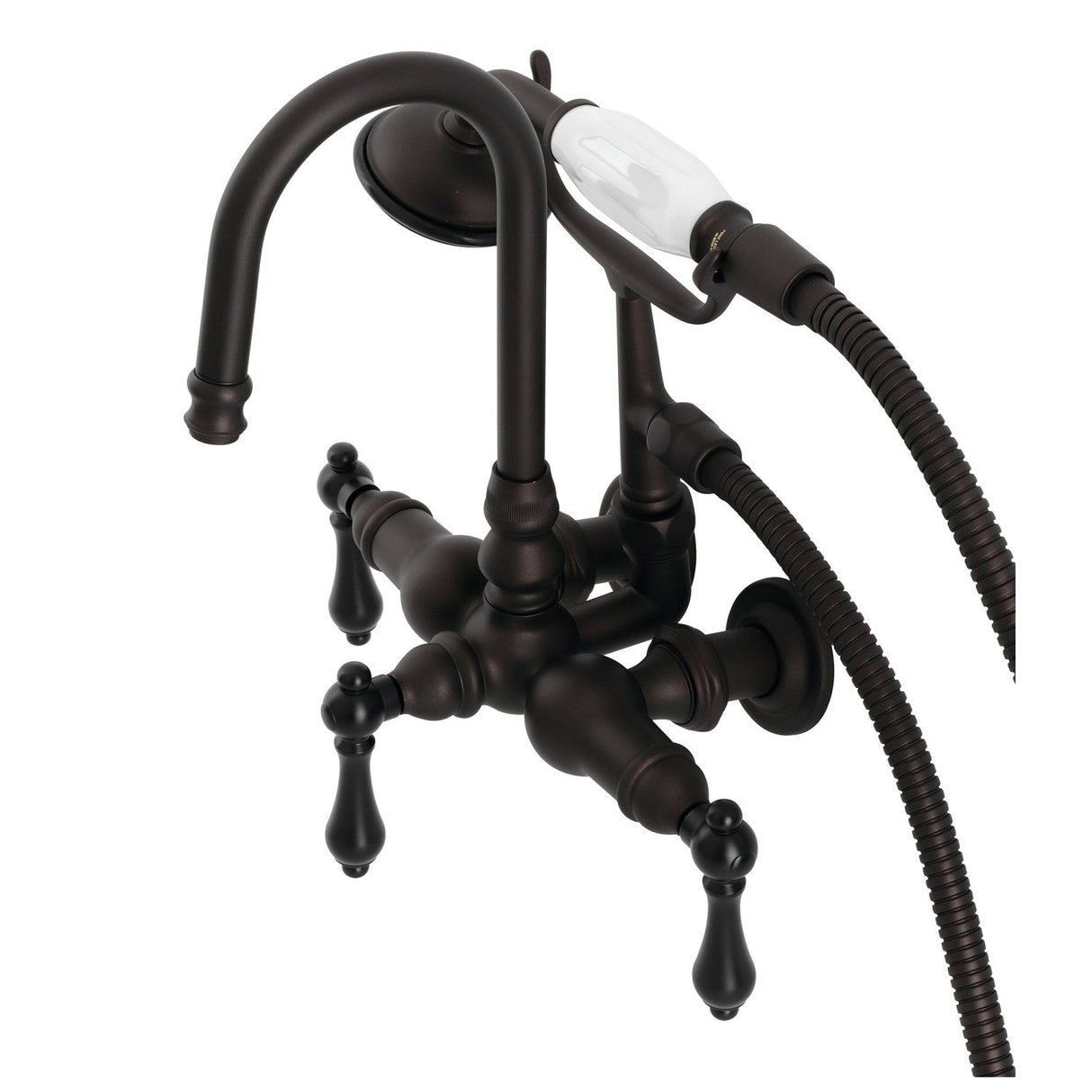 Vintage CA7T5 Three-Handle 2-Hole Wall Mount Clawfoot Tub Faucet with Hand Shower, Oil Rubbed Bronze
