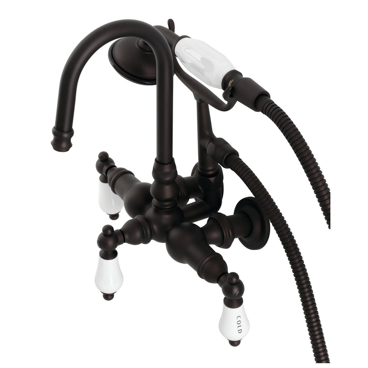 Vintage CA9T5 Three-Handle 2-Hole Wall Mount Clawfoot Tub Faucet with Hand Shower, Oil Rubbed Bronze