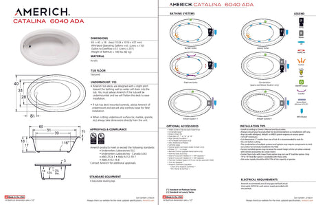 Americh CA6040ADATA2-BI Catalina 6040 ADA - Tub Only / Airbath 2 - Biscuit