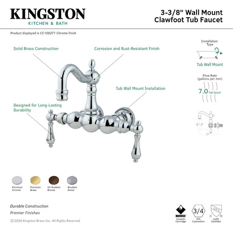 Vintage CC1001T8 Two-Handle 2-Hole Tub Wall Mount Clawfoot Tub Faucet, Brushed Nickel