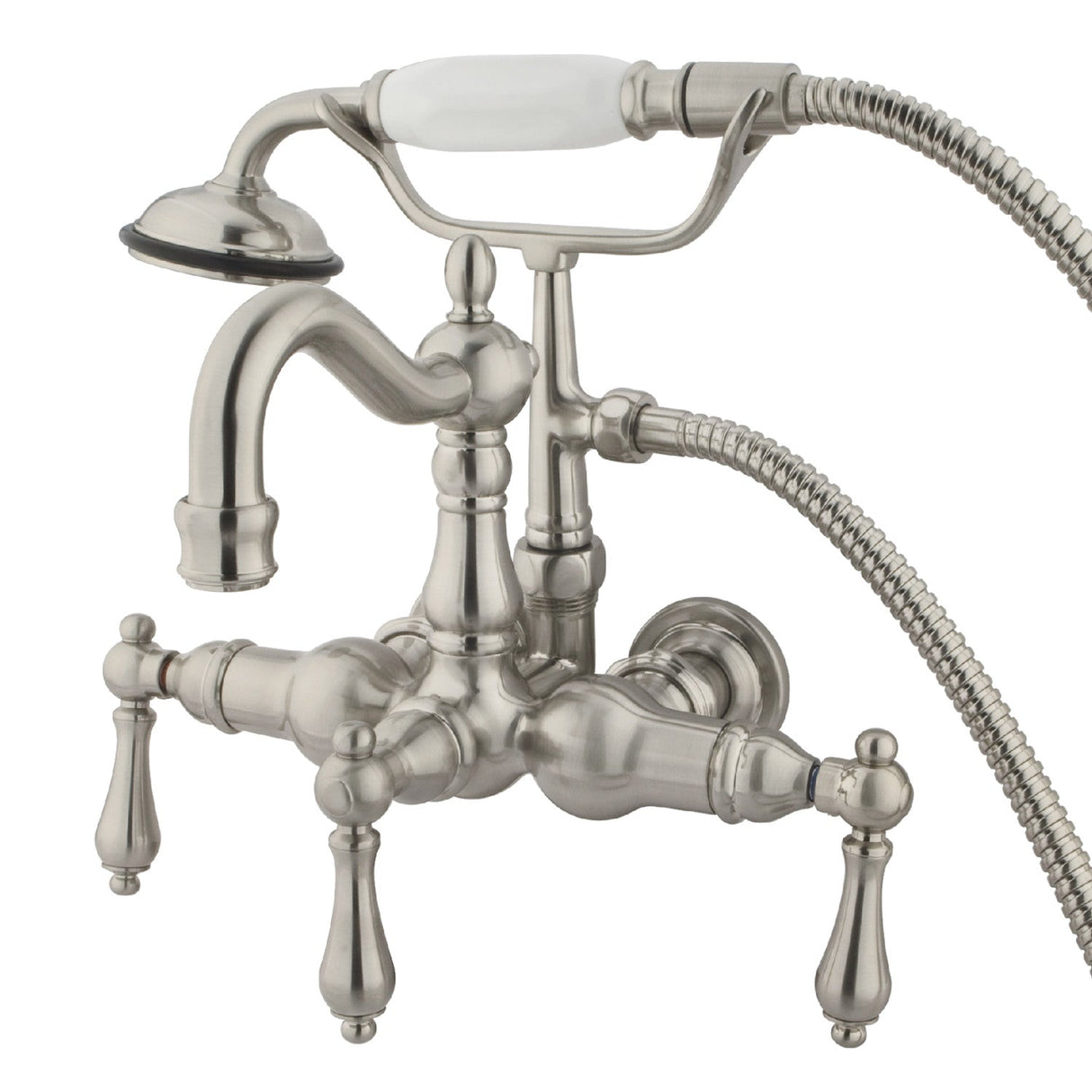 Vintage CC1007T8 Three-Handle 2-Hole Tub Wall Mount Clawfoot Tub Faucet with Hand Shower, Brushed Nickel