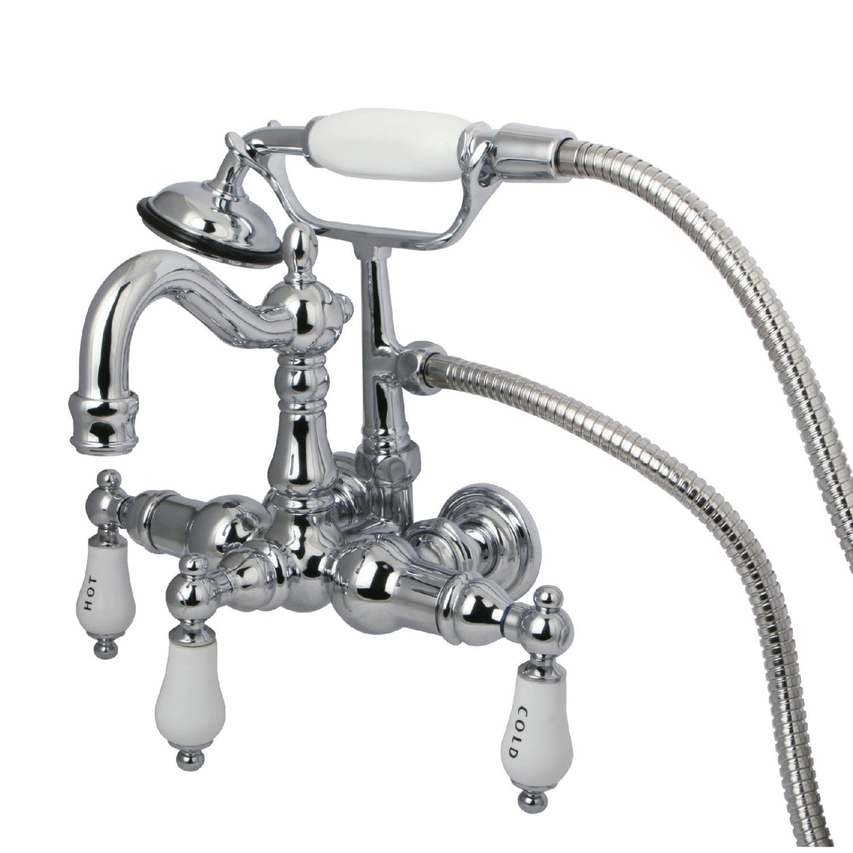 Vintage CC1010T1 Three-Handle 2-Hole Tub Wall Mount Clawfoot Tub Faucet with Hand Shower, Polished Chrome