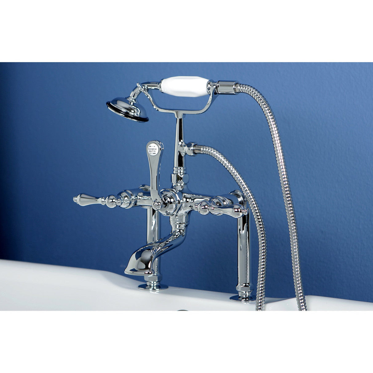 Vintage CC104T1 Three-Handle 2-Hole Deck Mount Clawfoot Tub Faucet with Hand Shower, Polished Chrome