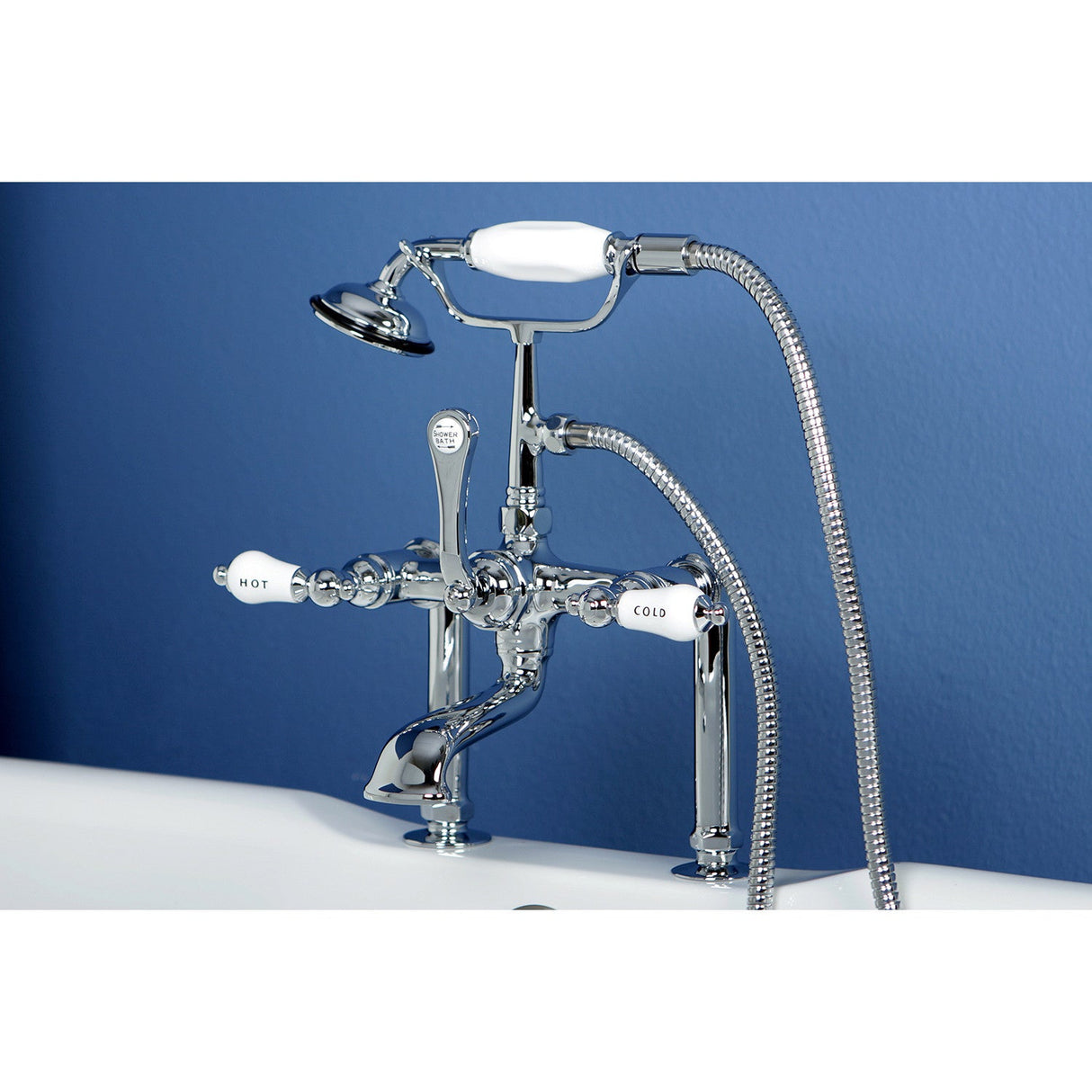 Vintage CC108T1 Three-Handle 2-Hole Deck Mount Clawfoot Tub Faucet with Hand Shower, Polished Chrome