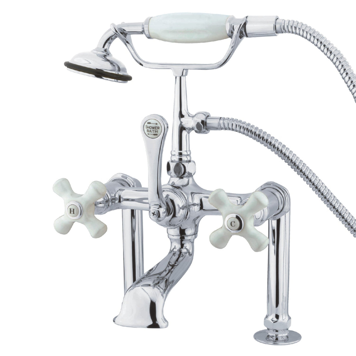 Vintage CC112T1 Three-Handle 2-Hole Deck Mount Clawfoot Tub Faucet with Hand Shower, Polished Chrome