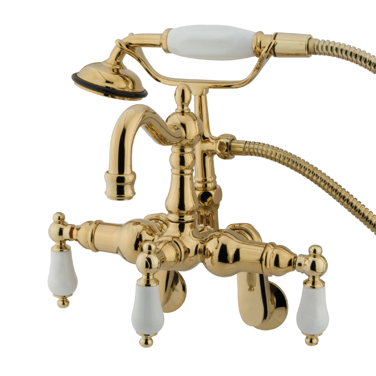 Vintage CC1305T2 Three-Handle 2-Hole Tub Wall Mount Clawfoot Tub Faucet with Hand Shower, Polished Brass