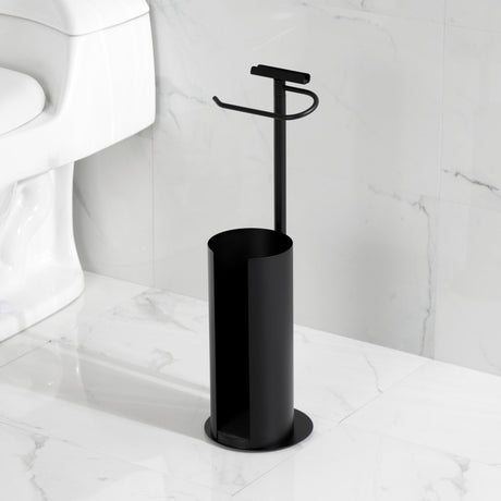 Continental CC2030 Freestanding Toilet Paper Holder with Roll Storage and Phone Stand, Matte Black