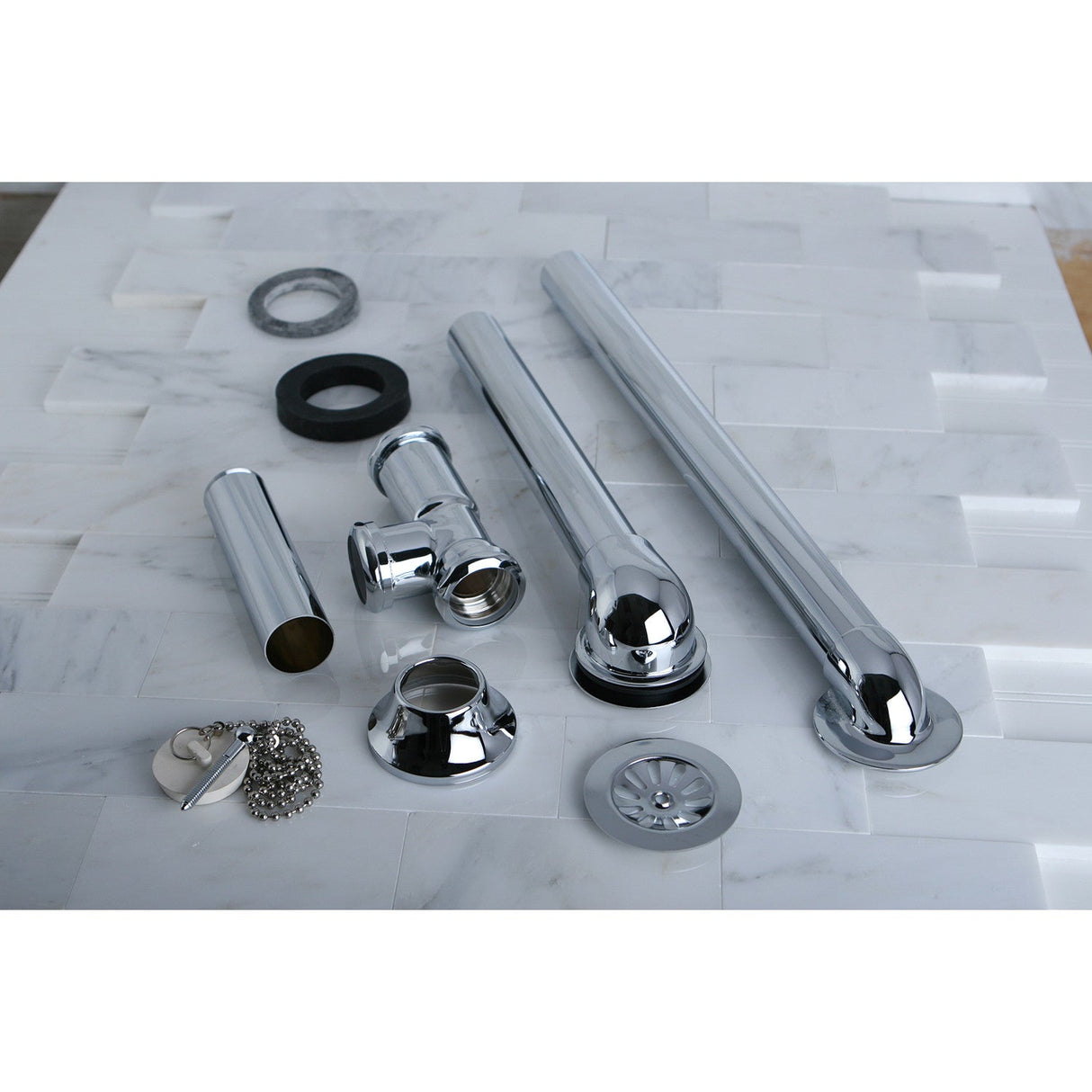 Vintage CC2091 Brass Chain and Stopper Tub Waste and Overflow, Polished Chrome