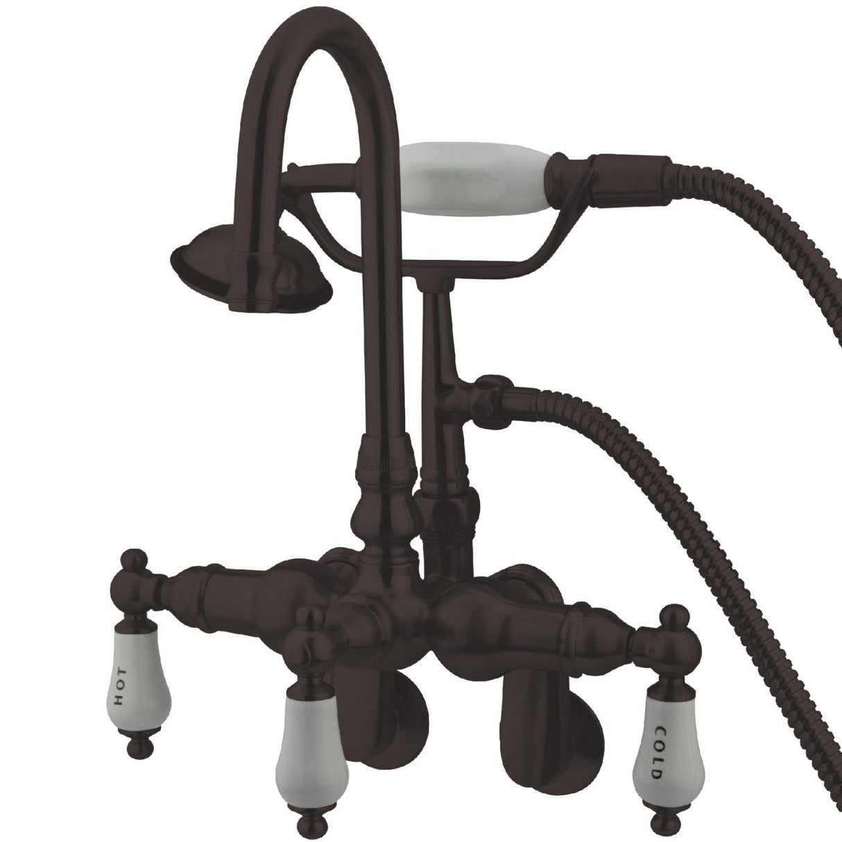 Vintage CC303T5 Three-Handle 2-Hole Tub Wall Mount Clawfoot Tub Faucet with Hand Shower, Oil Rubbed Bronze