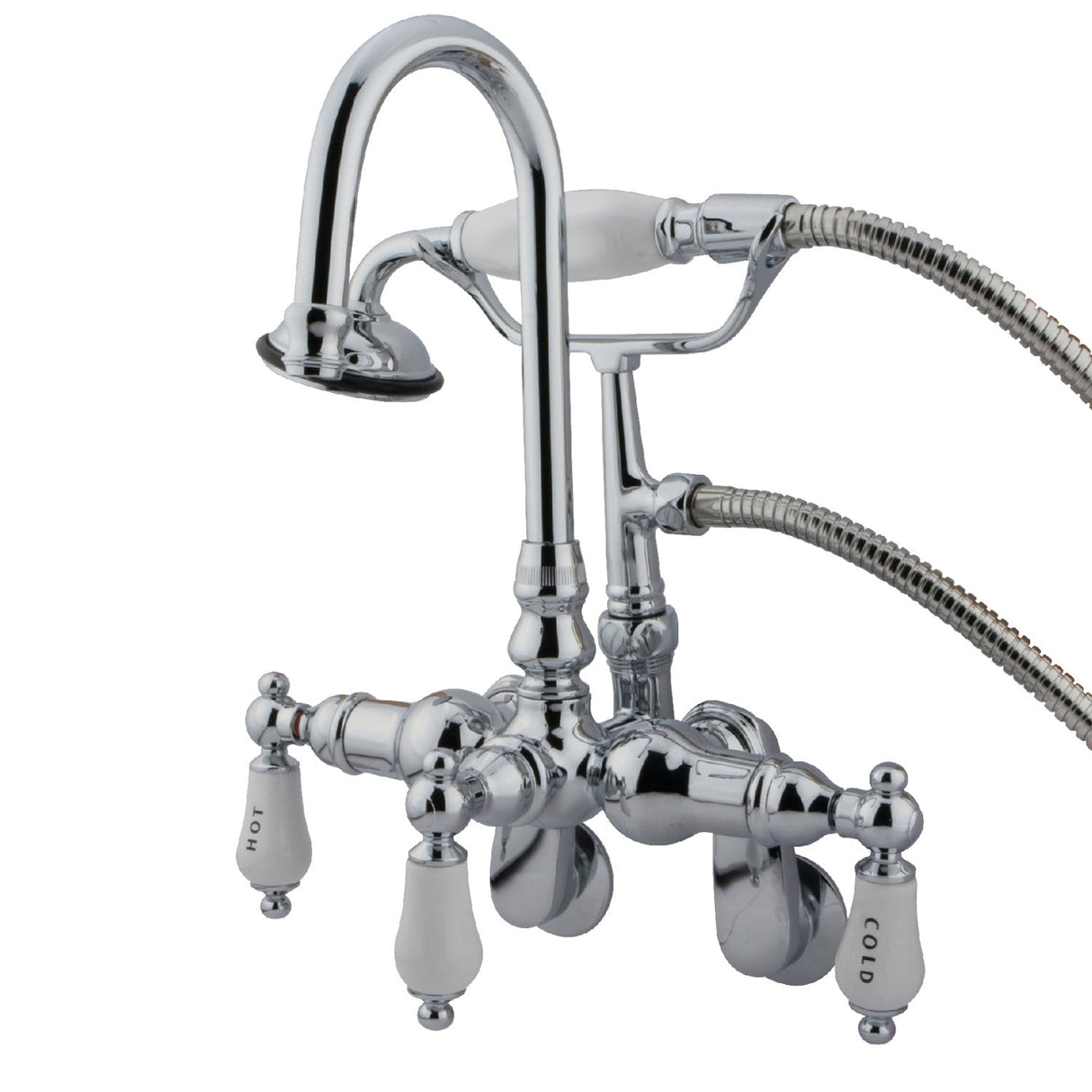 Vintage CC304T1 Three-Handle 2-Hole Tub Wall Mount Clawfoot Tub Faucet with Hand Shower, Polished Chrome