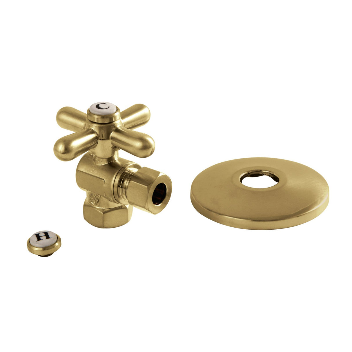 Vintage CC33107XK 3/8-Inch FIP x 3/8-Inch OD Comp Quarter-Turn Angle Stop Valve with Flange, Brushed Brass