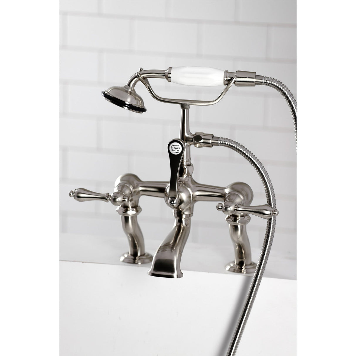 Vintage CC409T8 Three-Handle 2-Hole Deck Mount Clawfoot Tub Faucet with Hand Shower, Brushed Nickel
