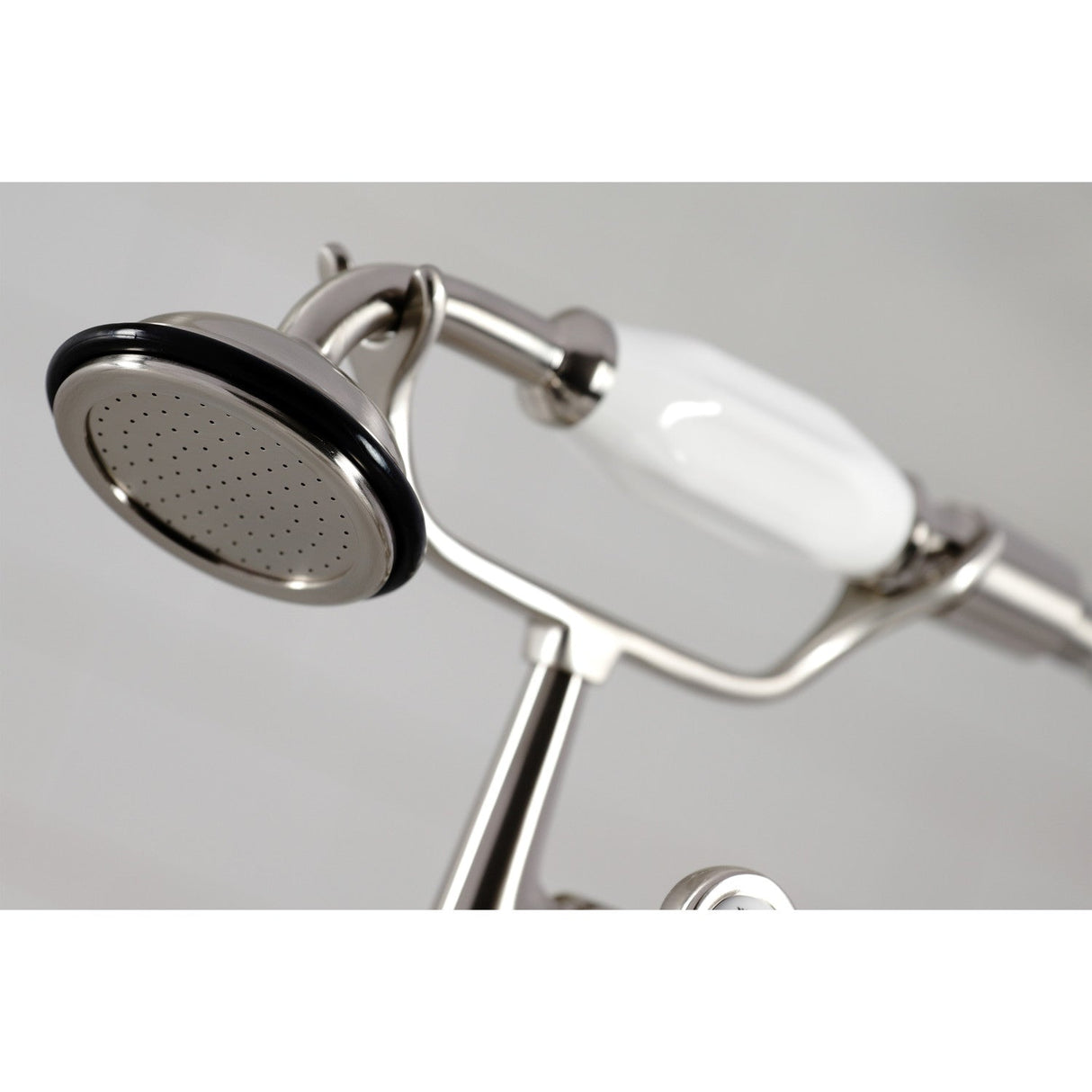 CC409T8BL Three-Handle 2-Hole Deck Mount Clawfoot Tub Faucet with Hand Shower, Brushed Nickel