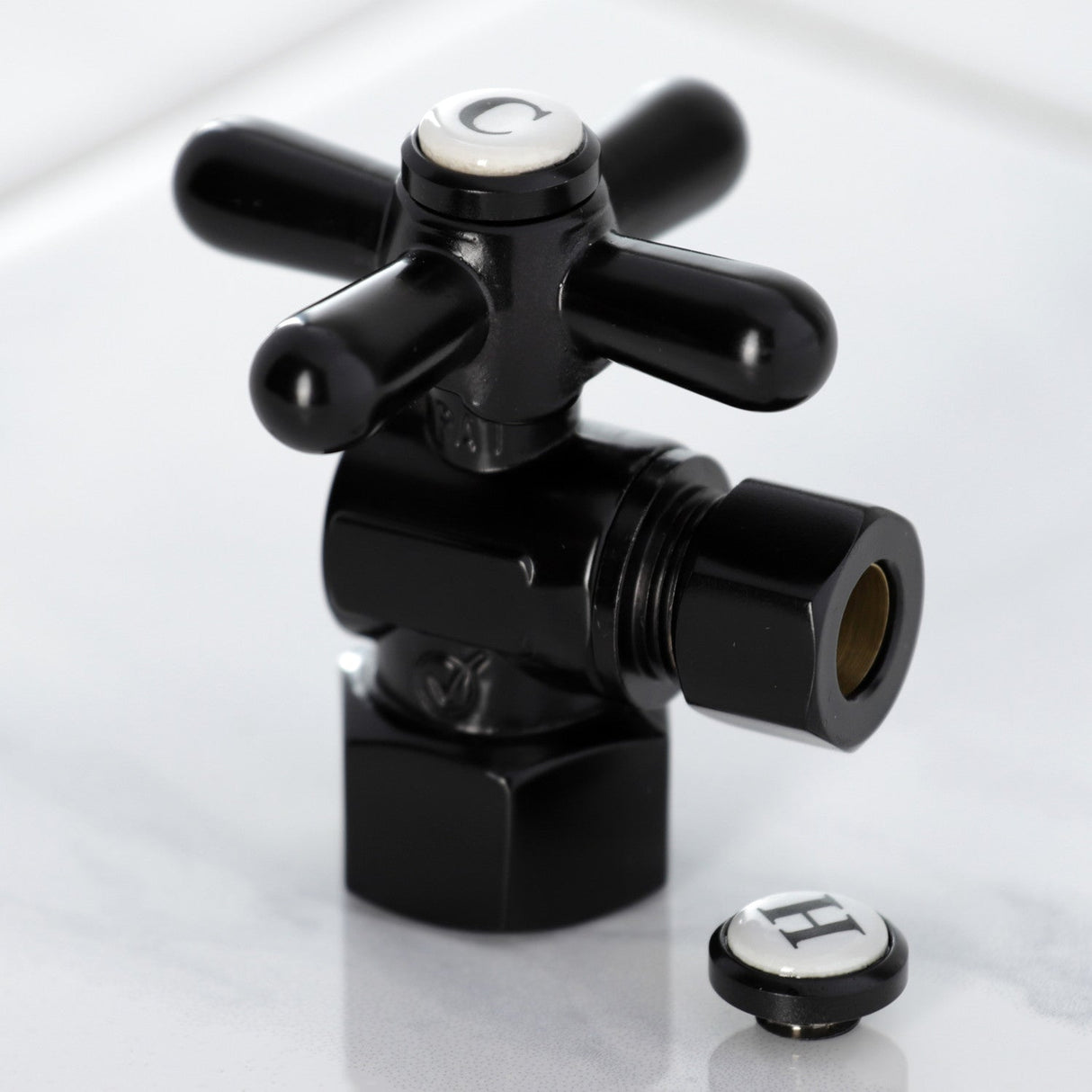 Vintage CC43100X 1/2-Inch FIP x 3/8-Inch OD Comp Quarter-Turn Angle Stop Valve, Matte Black