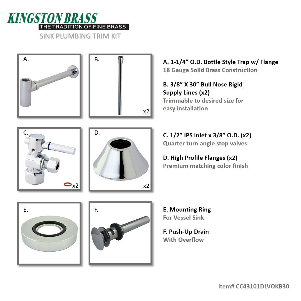 Trimscape CC43101DLVOKB30 Contemporary Plumbing Sink Trim Kit with Bottle Trap and Overflow Drain, Polished Chrome