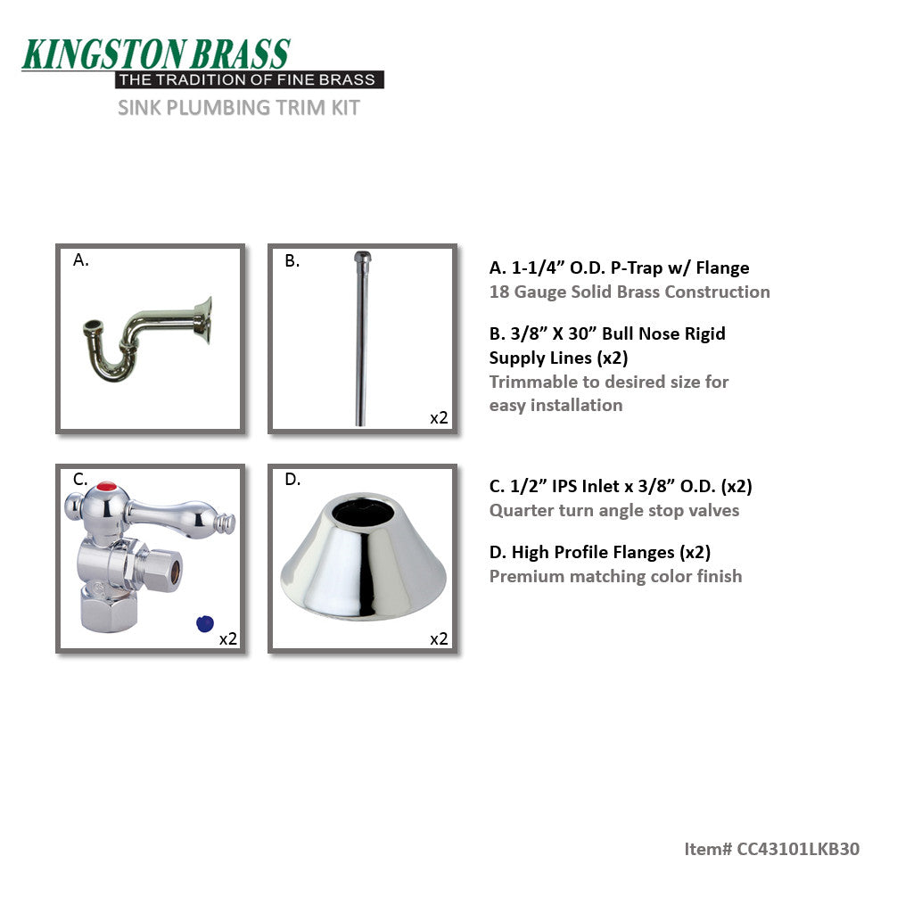 Trimscape CC43101LKB30 Traditional Plumbing Sink Trim Kit with P-Trap, Polished Chrome