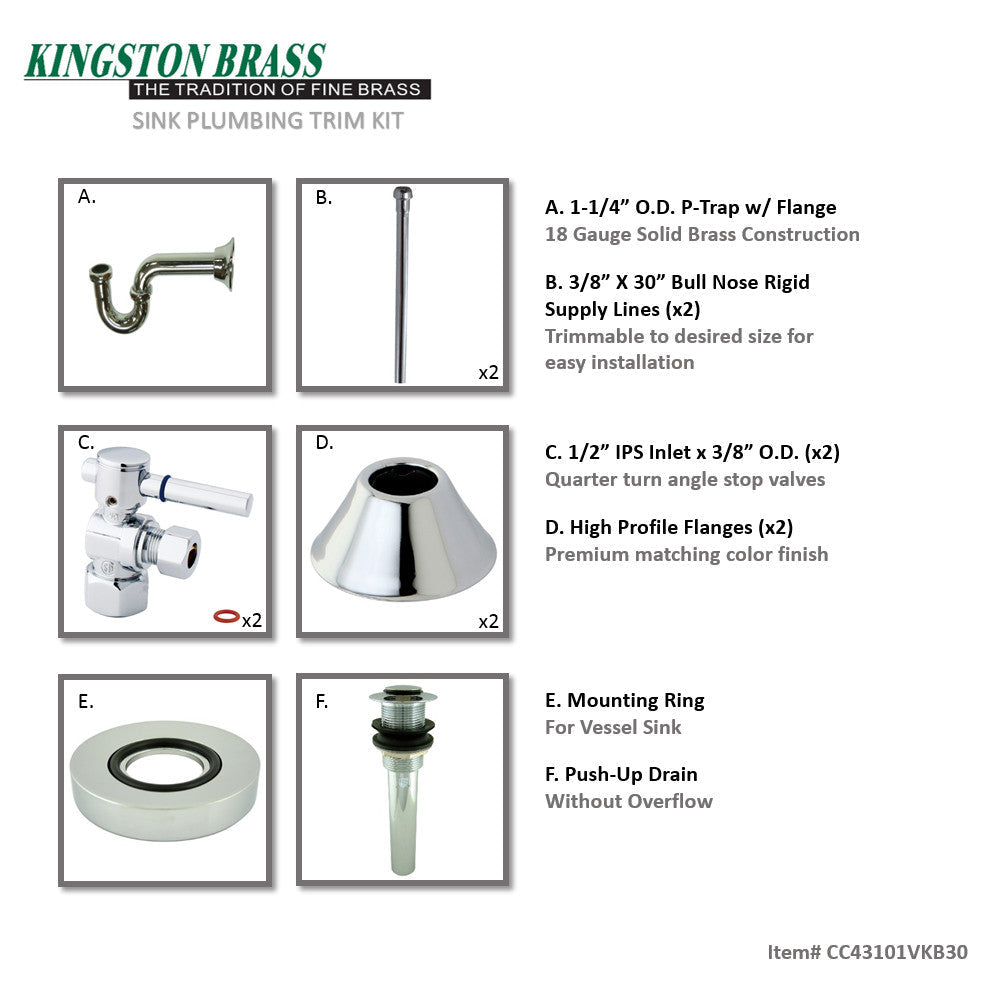 Trimscape CC43101VKB30 Traditional Plumbing Sink Trim Kit with P-Trap and Drain, Polished Chrome