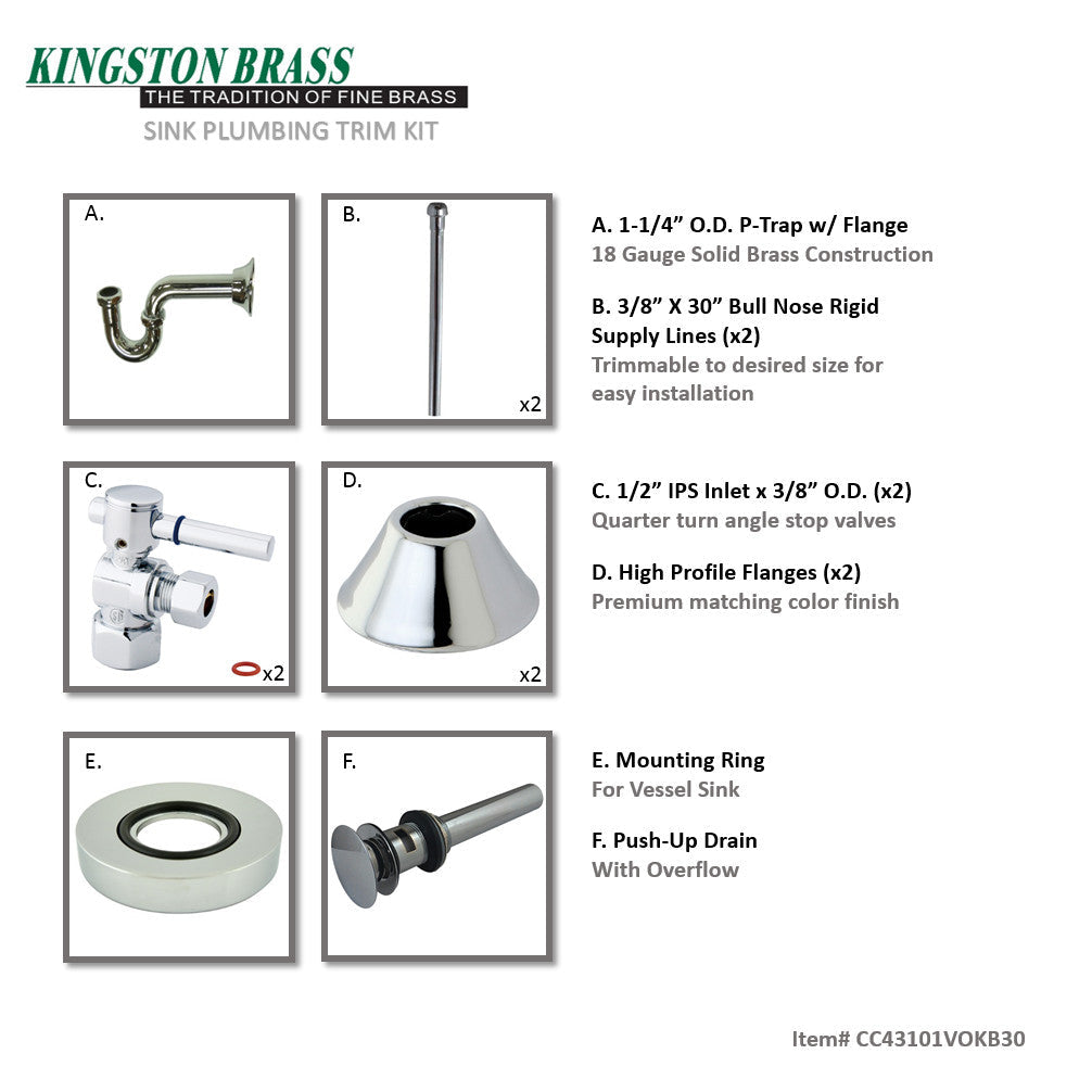 Trimscape CC43101VOKB30 Traditional Plumbing Sink Trim Kit with P-Trap and Overflow Drain, Polished Chrome